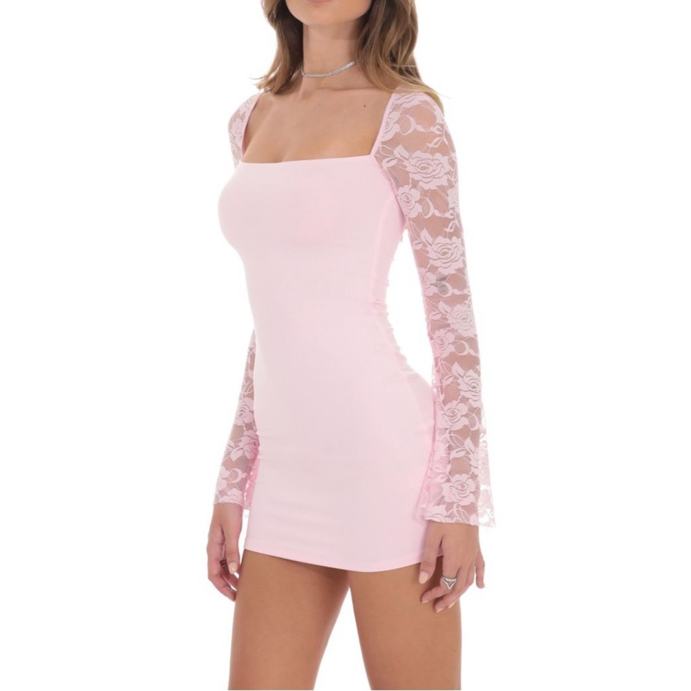 Lucy in the Sky Floral Long Sleeve Dress Pink Lace Sleeve Dress